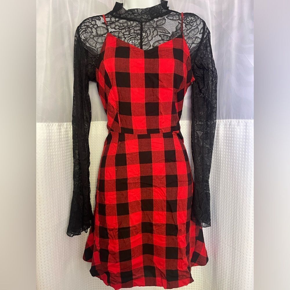 Y2K Red and Black Checkered Mini Dress - Picture 3 of 5